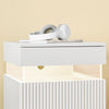 SoBuy FBT167-E-W natbord med 3 skuffer og LED-lys, 3 justerbare lysefarver, moderne sengebord til soveværelser og stuer, B 41 × D 40 × H 52 cm, hvid