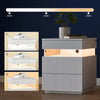 SoBuy FBT167-E-W natbord med 3 skuffer og LED-lys, 3 justerbare lysefarver, moderne sengebord til soveværelser og stuer, B 41 × D 40 × H 52 cm, hvid