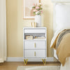 SoBuy FBT168-W Bed Bord, natbord med 3 kasser og opbevaringsrum, moderne sideborde til soveværelser og stuer, hvid B 40 x D 40 x H63 cm