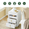 SoBuy FBT168-W Bed Bord, natbord med 3 kasser og opbevaringsrum, moderne sideborde til soveværelser og stuer, hvid B 40 x D 40 x H63 cm