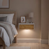 SoBuy FBT167-E-W natbord med 3 skuffer og LED-lys, 3 justerbare lysefarver, moderne sengebord til soveværelser og stuer, B 41 × D 40 × H 52 cm, hvid