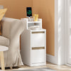 SoBuy Smalt natbord med 20 cm bredt, sidebord med kasse, natbord med USB-porte, til soveværelser og stuer, farve hvidt og træ, dimensioner bh ca. 20 x 60 x 35 cm fbt11-wn