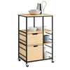 SoBuy FKW111-N Serveringsvogn med hjul, vogn med skuffer, køkkenvogn, sidebord, træ med 3 hylder, metal køkkenhylde i industrielt design til køkkener og hjem, 89 x 53 x 37 cm, naturligt træ lokomotiv