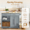 SoBuy FKW129-WN Kitchen Wagon on Wheels-Kitchen Island med foldet arbejdsoverflade, 2 skuffer og justerbare hylder, mobil serveringsvogn til køkken eller spisestue, hvid 113x91x (44–69) cm