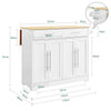 SoBuy FKW129-WN Kitchen Wagon on Wheels-Kitchen Island med foldet arbejdsoverflade, 2 skuffer og justerbare hylder, mobil serveringsvogn til køkken eller spisestue, hvid 113x91x (44–69) cm