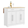 SoBuy FKW129-WN Kitchen Wagon on Wheels-Kitchen Island med foldet arbejdsoverflade, 2 skuffer og justerbare hylder, mobil serveringsvogn til køkken eller spisestue, hvid 113x91x (44–69) cm