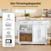 SoBuy FKW129-WN Kitchen Wagon on Wheels-Kitchen Island med foldet arbejdsoverflade, 2 skuffer og justerbare hylder, mobil serveringsvogn til køkken eller spisestue, hvid 113x91x (44–69) cm