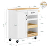 SoBuy FKW131 -WN Kitchen Wagon on Wheels - Kitchen Cabinets with Countertop in Rubber Wood, Fremskæret køkkenenhed til spisestue og kaffestation, 92 x 42 x 87 cm, hvid