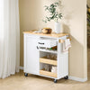 SoBuy FKW131 -WN Kitchen Wagon on Wheels - Kitchen Cabinets with Countertop in Rubber Wood, Fremskæret køkkenenhed til spisestue og kaffestation, 92 x 42 x 87 cm, hvid