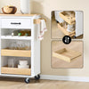 SoBuy FKW131 -WN Kitchen Wagon on Wheels - Kitchen Cabinets with Countertop in Rubber Wood, Fremskæret køkkenenhed til spisestue og kaffestation, 92 x 42 x 87 cm, hvid