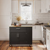 SoBuy FKW133-WN Kitchen Island med arbejdsområde-rulle køkkenvogn og serveringsvogn med kasse, fritstående køkkenø på hjul til køkken, spisestue og udendørs, hvid 99x40x85 cm