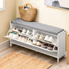 SoBuy FSR151-L-W Skobænk med sæde - skohylde, smalt skoskab med opbevaringsplads, kan belastes 250 kg, grå sædehynde, til entre, stue, entré, MDF og jern 105 x 52 x 24 cm