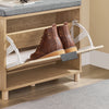 SoBuy Skobænk med sæde, skohylde slank med opbevaringsplads-foldbar rumsko skab-siddende bænk med polstring til hall, soveværelse-60 x 24 x 50 cm, op til 118 kg, Sonoma-EK + Gray, FSR199-N