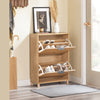 SoBuy FSR200-N Skoskab smal skoopbevaring til entre, skohylde lukket, pladsbesparende, til op til 8 par sko tipsikring, træudseende, B 60 x H88 x D 24 cm(品品)