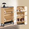 SoBuy Skoskabe, smal sko-hyldelokalbesparende skohylde med klapper til hall og agenturmoderne design, til 8-12 par sko, op til 30 kg, sort/let træ-FSR202-N