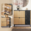 SoBuy Skoskabe, smalle 2 klapper, skoopbevaring, pladsbesparelse til hall, skoskab, sort med marmor og træ, bryst af sko, skabe med opbevaringsplads, 60 kg belastning, 90 x 88 x 24 cm, FSR203-N