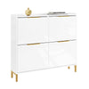 SoBuy FSR206-GW Shoe Cabinet Indgang | Ultra -tungt kabinet 19 cm - Højglans hvid & guld - til hall, korridor, små rum, med vippebeskyttelse og gulvbeskyttelse - 100x19x90 cm