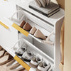SoBuy FSR206-GW Shoe Cabinet Indgang | Ultra -tungt kabinet 19 cm - Højglans hvid & guld - til hall, korridor, små rum, med vippebeskyttelse og gulvbeskyttelse - 100x19x90 cm