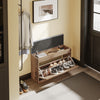 SoBuy FSR218-F Ekstremt smal bænk 24 cm - tynd hall skammel, passer til EU47 sko, belastning 123 kg, aftagelig vaskbar pude, opbevaring under døren, amerikansk træ look, E1 materiale