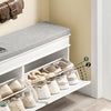 SoBuy FSR64-WG skobænk med sæde og 2 klapper, smalle skobude med en bænk og skohylde, rumbesparelse, skoopbevaring til hall og små værelser, 104 x 51 x 24 cm, hvid vintage trætilskudseffekt effekt