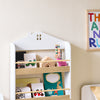 SoBuy KMB121-WN Børnebogreol, børnehylde, legetøjshylde med 4 hylder til bøger og dekoration, Montessorihylde, børneværelsesmøbler, hvid og natur, 60 x 130,5 x 15 cm