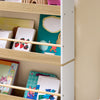 SoBuy KMB121-WN Børnebogreol, børnehylde, legetøjshylde med 4 hylder til bøger og dekoration, Montessorihylde, børneværelsesmøbler, hvid og natur, 60 x 130,5 x 15 cm