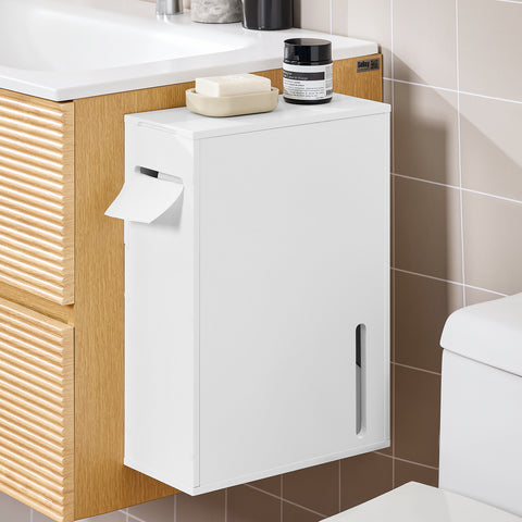 SoBuy Hvid Vægmonteret Hylde med Toiletrulleholder BZR199-W