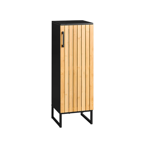 SoBuy Smalt badeværelsesskab i bambudesign-kompakt opbevaringsskab med dør, perfekt til toilet, badeværelse eller køkken, 30x30x90 cm-model BZR203-sch