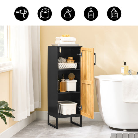 SoBuy Smalt badeværelsesskab i bambudesign-kompakt opbevaringsskab med dør, perfekt til toilet, badeværelse eller køkken, 30x30x90 cm-model BZR203-sch