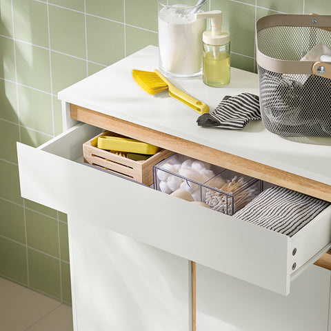 SoBuy Badeværelsesskab med vaskeri-rykk badeværelseshylde med vaskepose BZR79-W