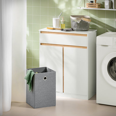 SoBuy Badeværelsesskab med vaskeri-rykk badeværelseshylde med vaskepose BZR79-W