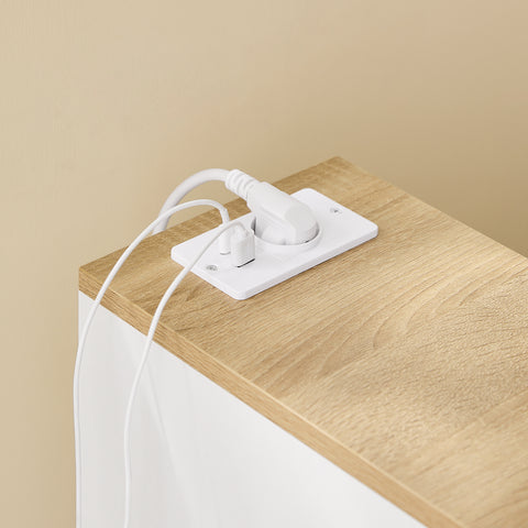 SoBuy Smalt natbord med 20 cm bredt, sidebord med kasse, natbord med USB-porte, til soveværelser og stuer, farve hvidt og træ, dimensioner bh ca. 20 x 60 x 35 cm fbt11-wn