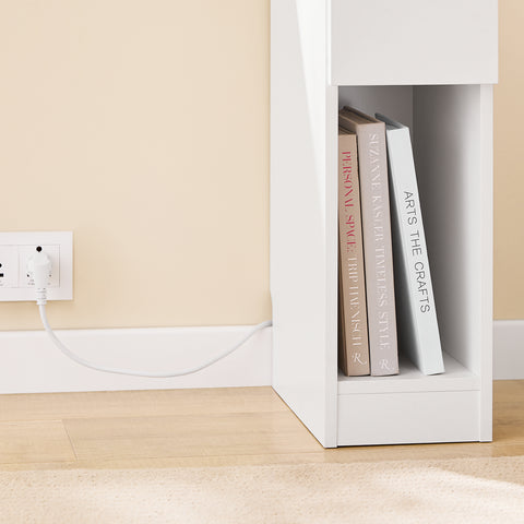 SoBuy Smalt natbord med 20 cm bredt, sidebord med kasse, natbord med USB-porte, til soveværelser og stuer, farve hvidt og træ, dimensioner bh ca. 20 x 60 x 35 cm fbt11-wn