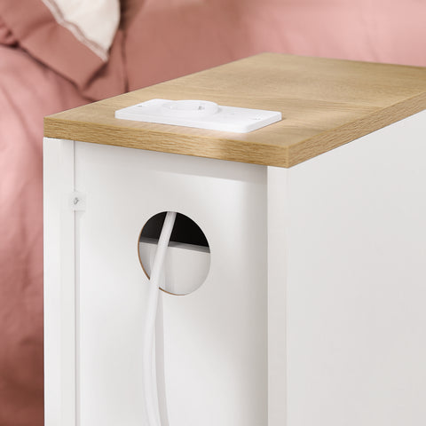 SoBuy Smalt natbord med 20 cm bredt, sidebord med kasse, natbord med USB-porte, til soveværelser og stuer, farve hvidt og træ, dimensioner bh ca. 20 x 60 x 35 cm fbt11-wn