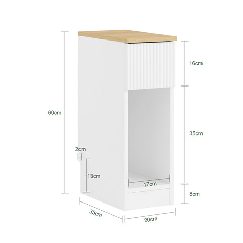 SoBuy 20 cm bredt smalt natbord med bølgedesignboks, smalle sideborde, sengeborde til soveværelser og stuer, højt smalt bord, hvid og træbh, ca. 20 x 60 x 35 cm FBT111-W