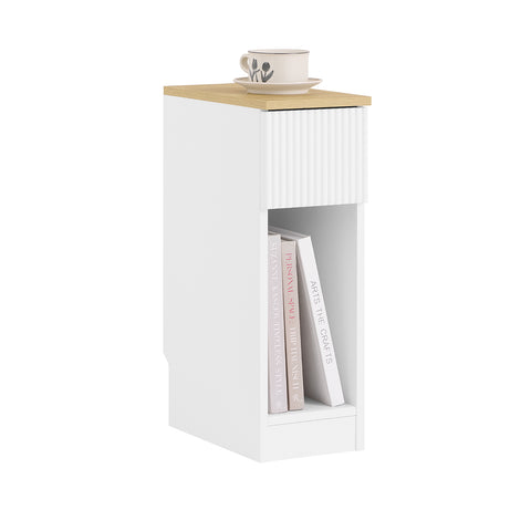 SoBuy 20 cm bredt smalt natbord med bølgedesignboks, smalle sideborde, sengeborde til soveværelser og stuer, højt smalt bord, hvid og træbh, ca. 20 x 60 x 35 cm FBT111-W
