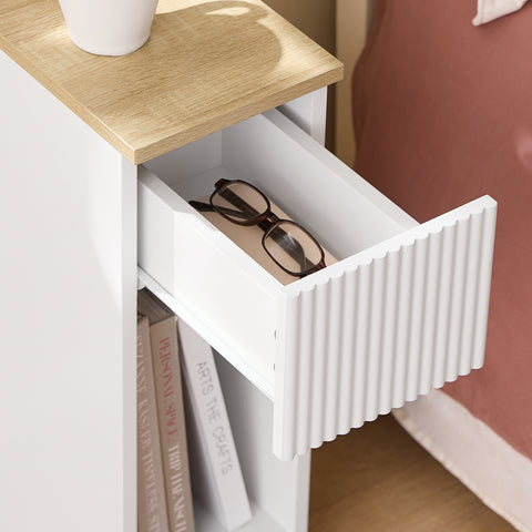 SoBuy 20 cm bredt smalt natbord med bølgedesignboks, smalle sideborde, sengeborde til soveværelser og stuer, højt smalt bord, hvid og træbh, ca. 20 x 60 x 35 cm FBT111-W
