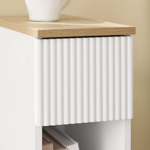 SoBuy 20 cm bredt smalt natbord med bølgedesignboks, smalle sideborde, sengeborde til soveværelser og stuer, højt smalt bord, hvid og træbh, ca. 20 x 60 x 35 cm FBT111-W