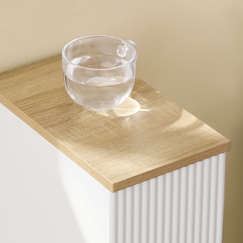 SoBuy 20 cm bredt smalt natbord med bølgedesignboks, smalle sideborde, sengeborde til soveværelser og stuer, højt smalt bord, hvid og træbh, ca. 20 x 60 x 35 cm FBT111-W