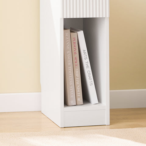SoBuy 20 cm bredt smalt natbord med bølgedesignboks, smalle sideborde, sengeborde til soveværelser og stuer, højt smalt bord, hvid og træbh, ca. 20 x 60 x 35 cm FBT111-W