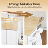 SoBuy FKW129-WN Kitchen Wagon on Wheels-Kitchen Island med foldet arbejdsoverflade, 2 skuffer og justerbare hylder, mobil serveringsvogn til køkken eller spisestue, hvid 113x91x (44–69) cm