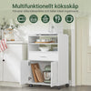 SoBuy Køkkenvogn med skuffe, bakke og 2 låger, Køkkenskab med hjul til mikrobølgeovn Længde 59 cm Bredde 40 cm Højde 92 cm , Hvid, FSB09-W