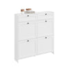 SoBuy FSR208-W Slankt skoskab - Slankt design til små rum - Hvid MDF skohylde med 4 hængslede låger og 2 skuffer - Holder op til 12 par sko - 100 x 19 x 107 cm