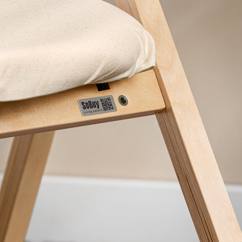 SoBuy pladsbesparende klapstol med hynde in birkstræ og stof,  beige FST40-W