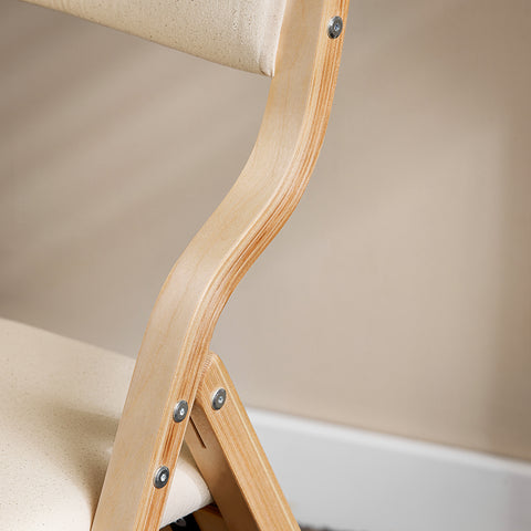 SoBuy pladsbesparende klapstol med hynde in birkstræ og stof,  beige FST40-W