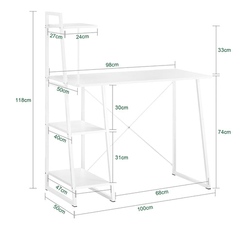 SoBuy Skrivebord med reol,  Computerbord  L100* D50 * H75 cm hvid FWT29-W