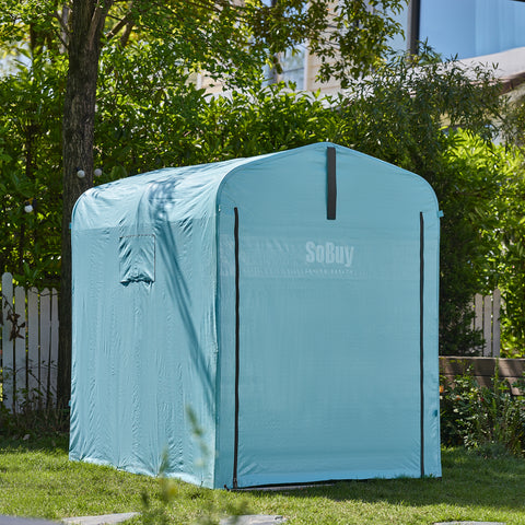 SoBuy Cykel garage Vejrbestandigt udstyr Skur cykelgarage til 1-2 cykel carport telte med UV-beskyttelsescykelskur til regnovertræk Terrasse motorcykel garage Hus Blå 120 x 163 x 176 cm KLS11-Bl