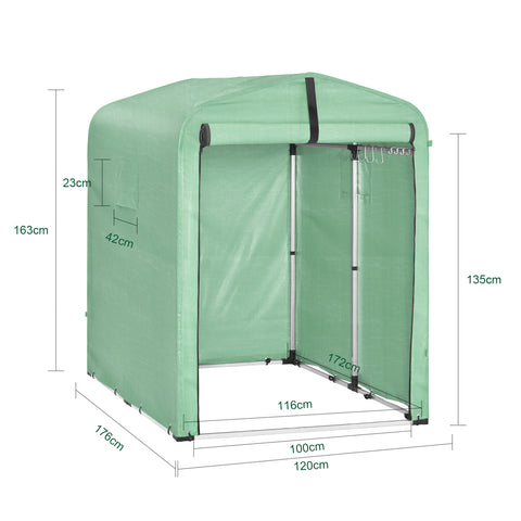 SoBuy Cykelgarage Vejrbestandigt udstyr Skur Cykelgarage til 1-2 cykler carport telt med UV-beskyttelsescykelskur til regnovertræk Terrace Motorcykel Garage House Green 120 X 163 x 176 cm KLS11-Gr