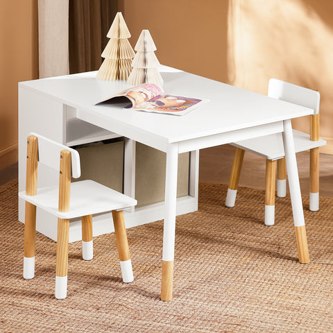 SoBuy skrivebord til børn med stol – Skrivebord med opbevaringsskab KMB113-W