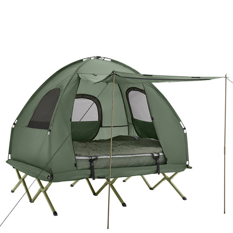 SoBuy Sammenfoldelig 4-i-1 campingtelt med hævet seng til 2 personer-inklusive alus seng, sovepose, luftmadras og bærepose-maksimal vægt 180 kg-grøn | OGS61-l-gr